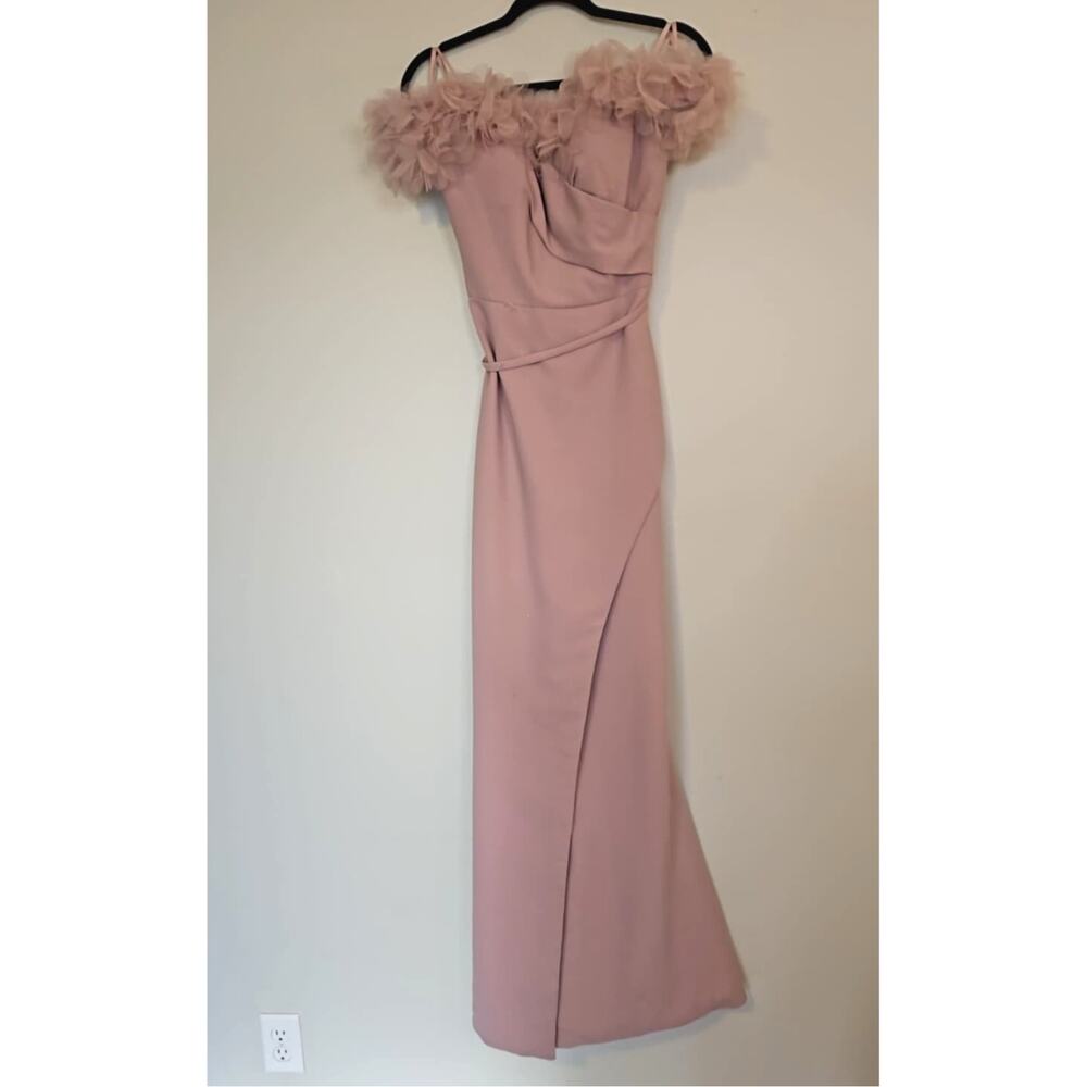 Rene Ruiz Collection Off-the-Shoulder 3D Floral Trim Gown Size 4 Pink - Picture 2 of 5